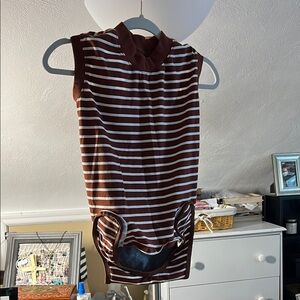 Brown and White Striped surgical suit for doggie